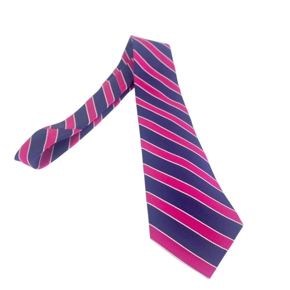 Lauren Ralph Lauren Silk‎ Repp Tie Stripe Navy Pink White Hand Made - Picture 8 of 16